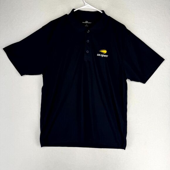 US Open Tennis Official Men Black Embroidered Polo Shirt Moisture Wicking Size L - Picture 1 of 11